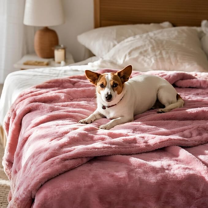 gogobunny Waterproof Bed Blanket, Reversible Sherpa Fleece Throw Blanket for Dog Puppy Cat, Furniture Cover Protects Bed Couch Sofa from Liquid Pee and Pet Fur (Pink, 90x90 inches)