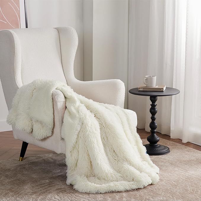 Bedsure GentleSoft Fuzzy Sherpa Faux Fur Twin Blanket Cream Cozy Gifts for Women, Soft Fleece Plush Warm Minky Thick Blanket Twin Size for Bed, Couch, Room Dorm Essentials Cream Decor Gifts, 60x80