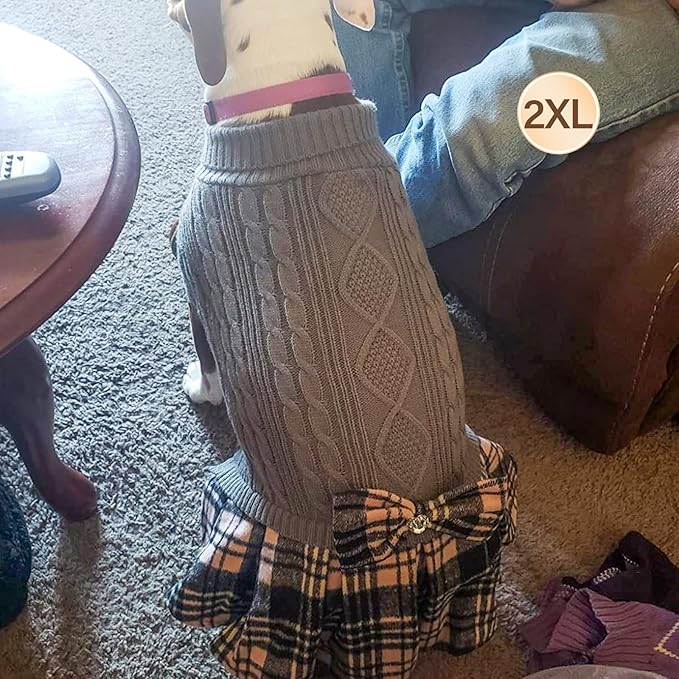 KYEESE Dog Sweater Comfy Dog Sweaters for Medium Dogs Boy Stretchy Pet Coats Thick Knitwear Pet Sweater Dress with Bowtie Soft Pullover Dogs Clothes for Cold Weather Winter