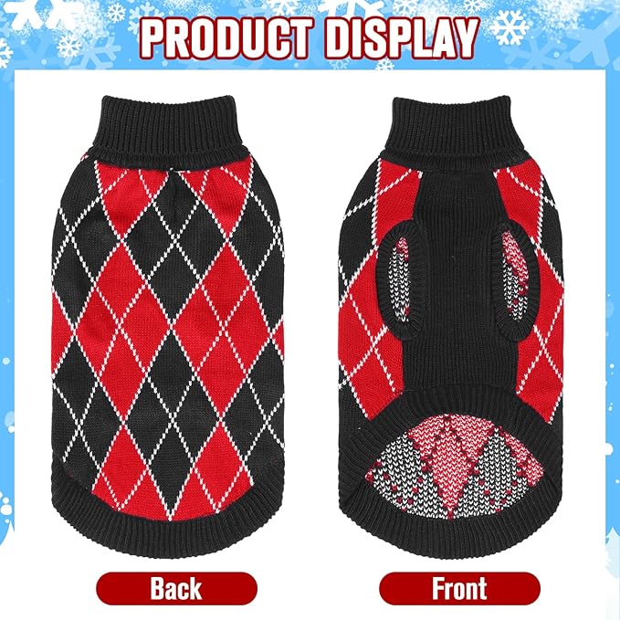 KOOLTAIL Small Dog Sweater, Knit Turtleneck Cold Weather Dog Sweaters for Medium Large Dogs, Soft Diamond Plaid Pullover Knitwear Pet Winter Warm Clothes, Pet Coat Puppy Sweater for Girls Boys
