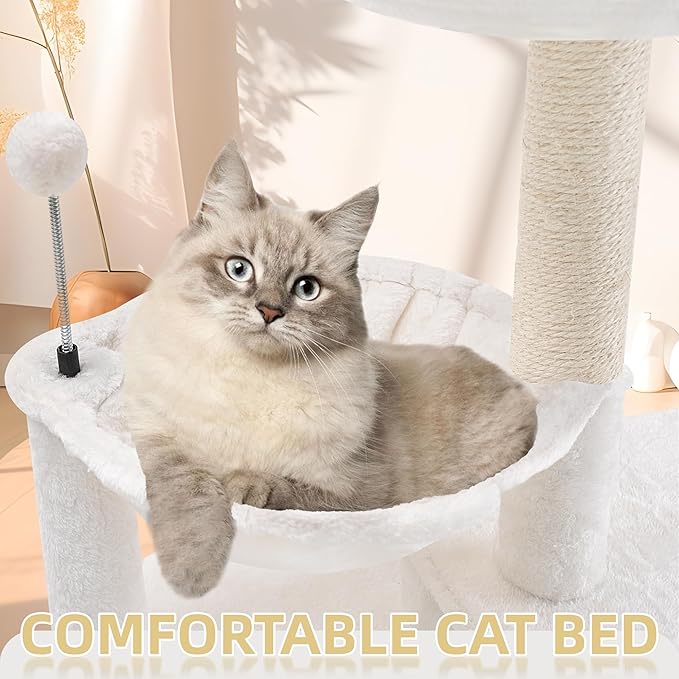 TWDEPART 42.5'' Cat Tree for Indor Cats, Multifunctional Cat Tower with Cozy Condo, Perches, Scratching Posts and Hammock, Beige
