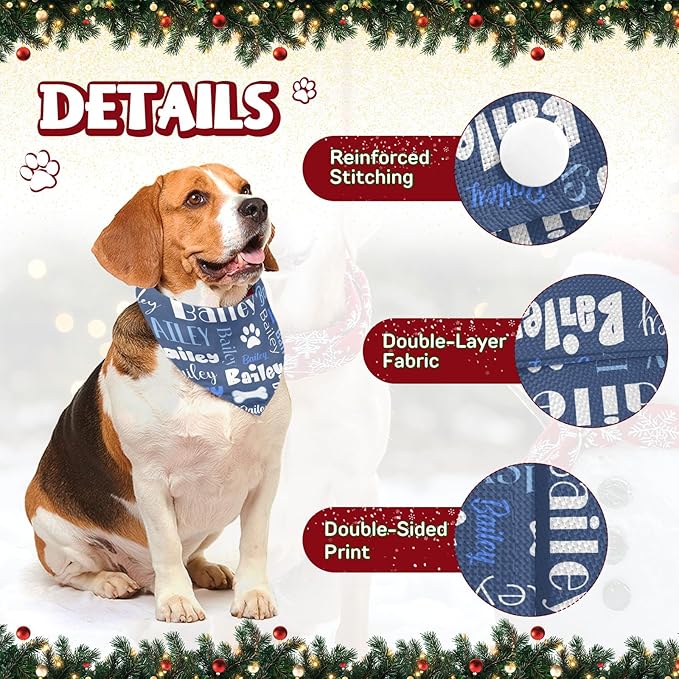 Personalized Dog Bandanas Custom Neckwear Name Button Anti-loosening Dog Scarf Triangle Bibs Kerchief Pet Costume Accessories for Medium Large Dogs Pets Birthday-Blue