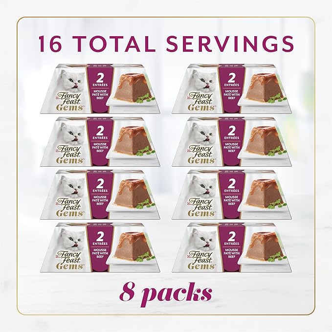 Fancy Feast Gems Pate Cat Food Mousse with Beef and a Halo of Savory Gravy Cat Food - (Pack of 8) 4 oz. Boxes