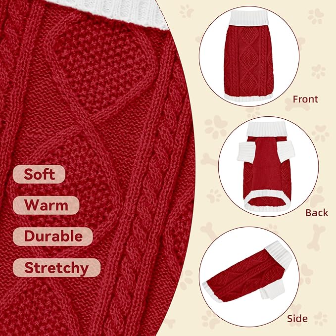 Dog Sweater for Small Dogs Argyle Cable Knit Turtleneck Pullover Winter Clothes Boys Girls Stretch Puppy Doggie Chihuahua Yorkie Pomeranian Toy Poodle Pet (S, Red)