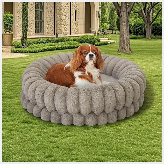 BALANCE Luxury Donut Dog Bed, 23 Inches Round Dog Beds for Small Dogs Washable, Orthopedic Calming Pet Bed for Puppy and Cats with Anti-Slip Bottom, Oatmeal