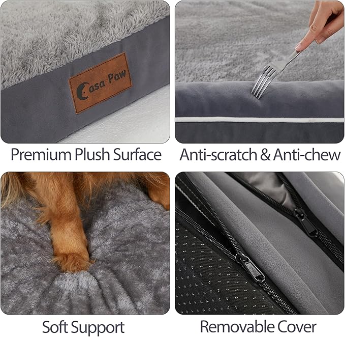 Orthopedic Dog Beds for Large Dogs, Waterproof Dogs Beds, Memory Foam Dog Couch Beds, Comfy Bolster Pet Beds with Removable Washable Cover, Nonskid Bottom (Large, Dark Grey)