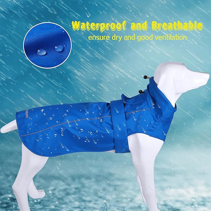 Adjustable Waterproof Dog Raincoat for Dogs,Lightweight Pet Rain Jacket Puppy Clothes with Reflective Strip for Small Medium Large Dogs (Blue, Small)