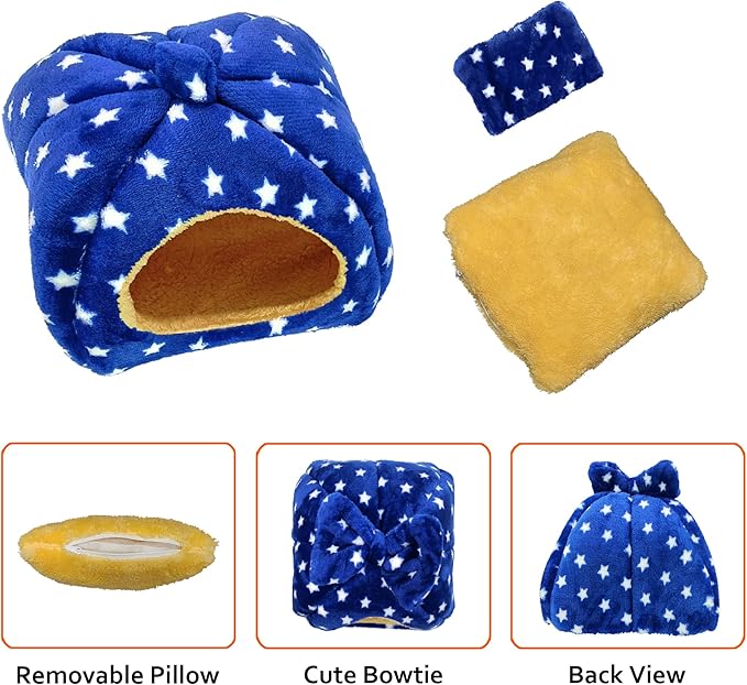 Guinea Pig Bed, Guinea Pig Hideout House Accessories Warm Bed for Small Animals Hamsters Chinchillas Dwarf Bunnies Hedgehogs. M, NavyBlue