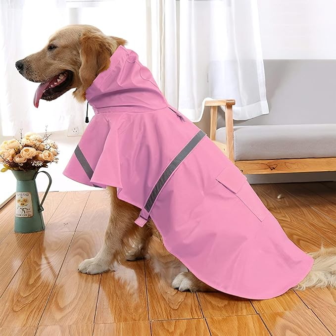 NACOCO Large Dog Raincoat Adjustable Pet Water Proof Clothes Lightweight Rain Jacket Poncho Hoodies with Strip Reflective (M, Pink)