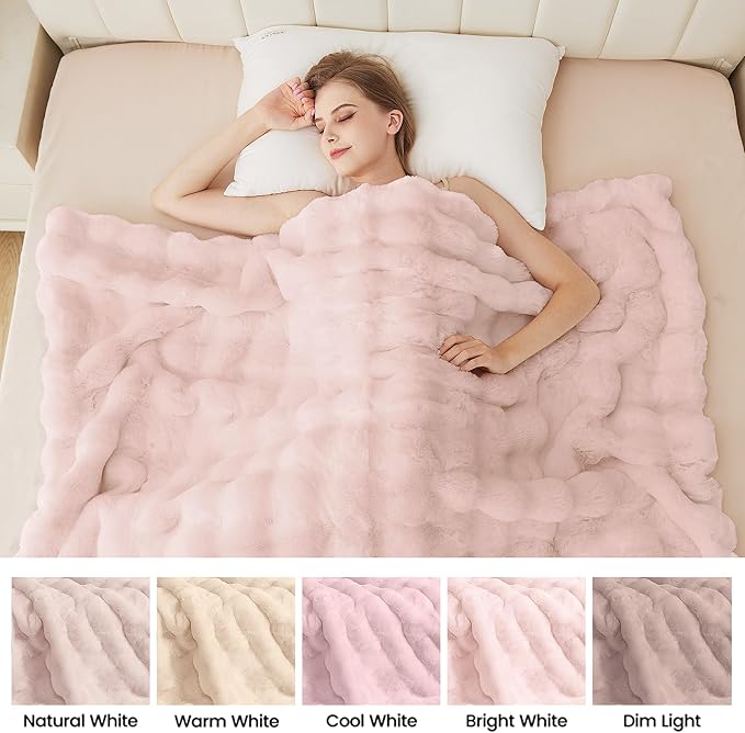 Pink Fluffy Blanket Queen Size 90x90 Faux Fur Soft Furry Blanket for Bed Couch Cozy Fuzzy Throw Queen Blankets for Bedroom Home Decor 1000 GSM