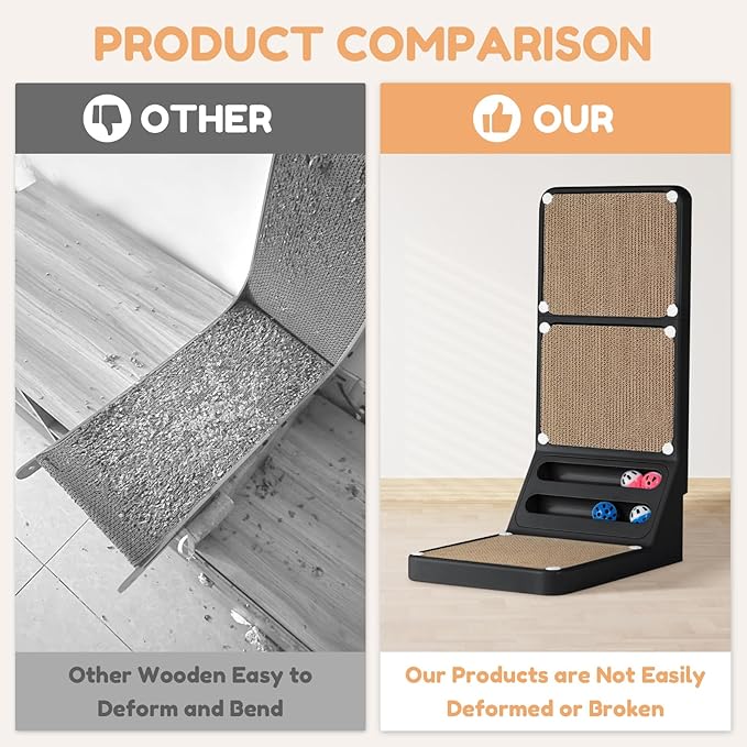 Cat Scratching Board Kitten Scratching Ball Wall Scratchers for Indoor Cats L Shaped Cat Scratcher Cats with Scratcher Pads Black