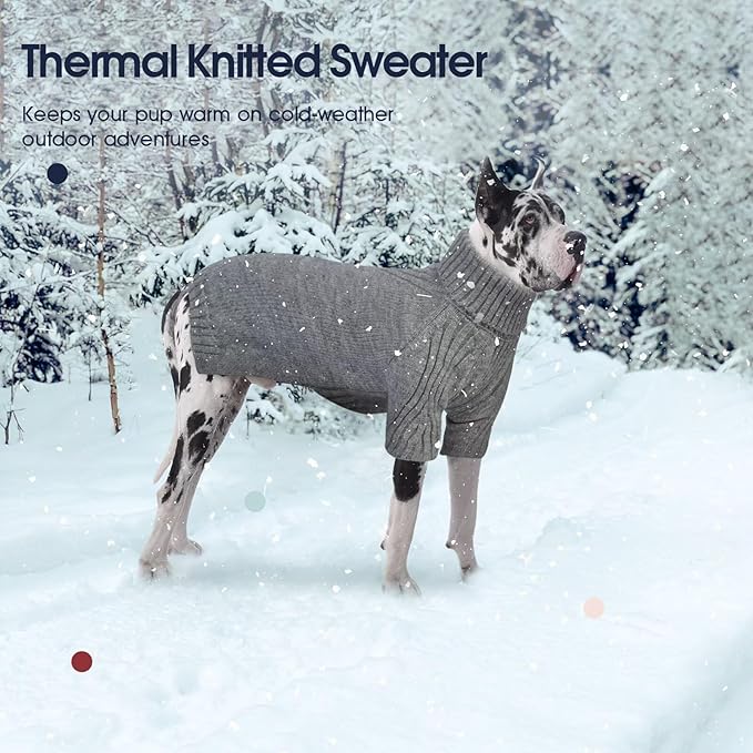 IECOii Extra Large Dog Sweater 4XL,Thermal Warm Dog Sweaters for Giant Breed Dogs,Turtleneck Knitted Knitwear for Pet Winter,Stretchy&Easy On Doggy Sweatshirt for Doberman,Great Dane(Light Grey,XXXXL)