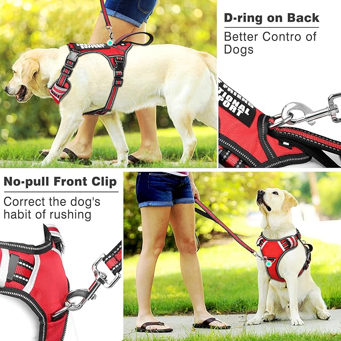 WINSEE Service Dog Vest No Pull Dog Harness with 7 Dog Patches, Reflective Pet Harness with Durable Soft Padded Handle for Training Small, Medium, Large, and Extra-Large Dogs (Medium, Red)