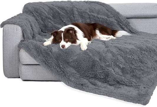 gogobunny Waterproof Dog Blanket for Large Dogs, Cats, Puppy, Reversible Faux Fur Pet Throw Blanket, Washable, Calming Furniture Protection for Sofa Bed (60x80 Inch (Pack of 1), Light Grey)