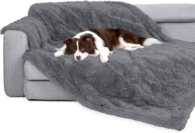 gogobunny Waterproof Dog Blanket for Large Dogs, Cats, Puppy, Reversible Faux Fur Pet Throw Blanket, Washable, Calming Furniture Protection for Sofa Bed (25x35 Inch (Pack of 1), Light Grey)