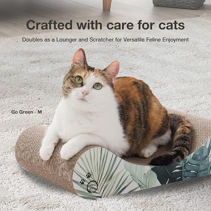 Necoichi Cardboard Cat Scratcher Bed for Indoor Cats - Cat Scratching Board, Horizontal Cat Scratch Pad Lounger with Reversible Usability and Extra Comfort for Lounge, Curved (18" Medium, Dark Cherry)