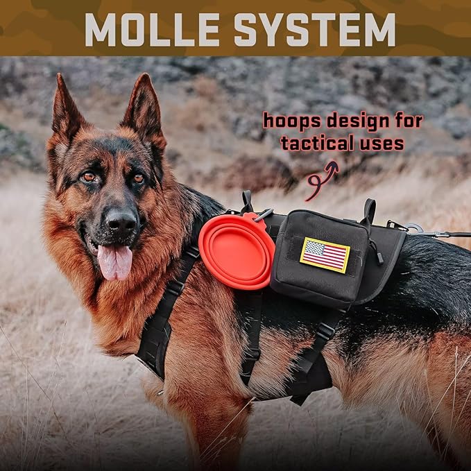 Forestpaw Tactical Dog Harness for Large Dogs,Tactical Dog Collar with Bungee Leash Set,No Pull Military Dog Harness for Walking Training,Adjustable for Medium Large Dogs,Black,Chest 19.5-41.5"