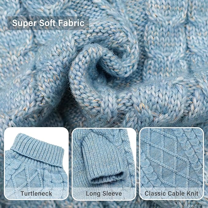 KYEESE Dog Sweater Comfy Dogs Clothes Stretchy Small Pet Sweater, Turtleneck Dog Sweater for Small Dogs Soft Pet Knitwear Pet Coats with Long Sleeve for Cold Weather, Blue, Large