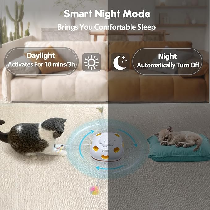 ORSDA Cat Toys for Indoor Cats, 4 in 1 Automatic Interactive Kitten Toy, Rechargeable Electric Whack-A-Mole Moving Ambush Feather, Hide and Seek, Chase Feather for Kitty for Kicker Adult Cat