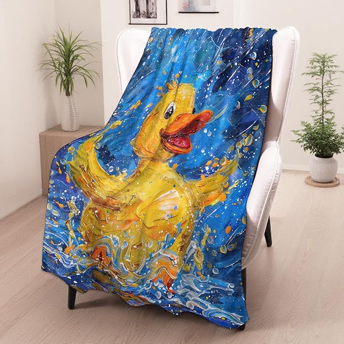 Duck Gifts, Rubber Duck Splash Blanket for Adults Women Kids, 80x60 in, Cozy Fuzzy Warm Soft Throw Blankets for Bedroom, Camping, Couch, Decor