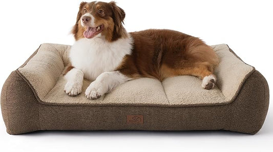 Bedsure Orthopedic Dog Beds Large Medium Sized Dog - Extra Thick Supportive Medium Dogs Bed with Waterproof Washable Cover, Comfort Pet Bed Sofa with Soft Plush Sherpa and Nonskid Bottom, Brown, 35"