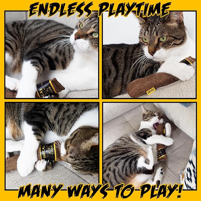 Cat Toy Cigar, Catnip Toys for Cats of All Breeds, Cat Toys for Indoor Cats, Kitten Toys, Action Themed Fun for Kicking, Biting, Chewing (Brown, 1-Pack)