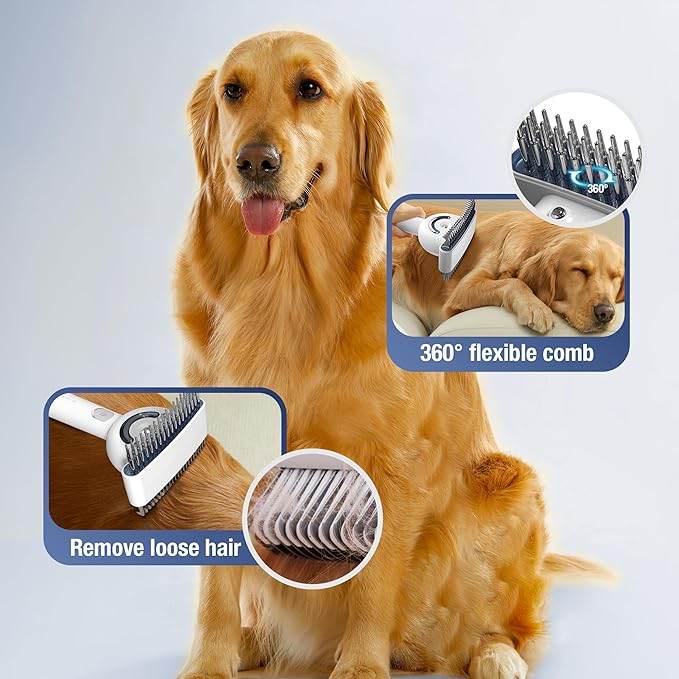 Deshedding Dog Brushes & Cat Grooming Brush – Double-Sided Spray Pet Hair Brush with UV Sterilization, Waterproof, Rechargeable - Suitable for Pet Hair Removal Tools with Long or Curly Fur