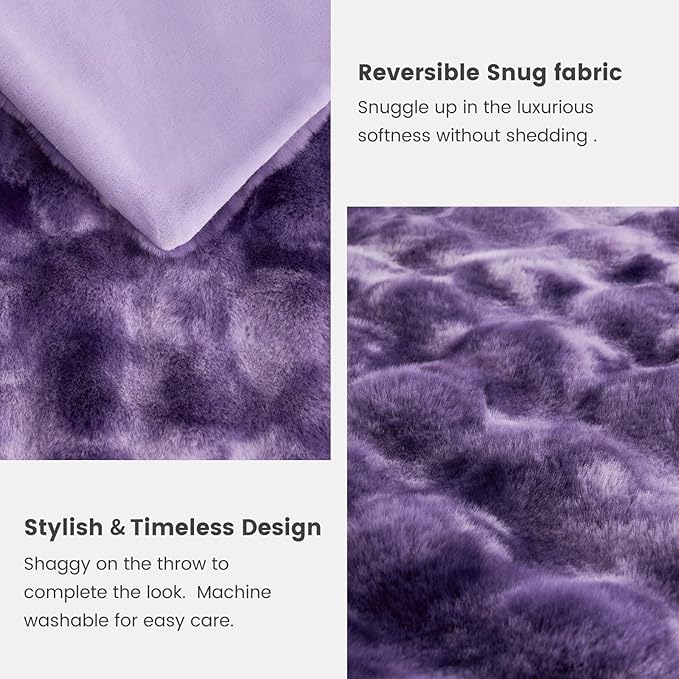 Cozy Bliss Faux Fur Throw Blanket for Couch, Bubble Plush Blanket King Size, Fuzzy Soft & Thick Blanket for Bed Sofa Living Room, 108x90 Inches Tie-dye Purple