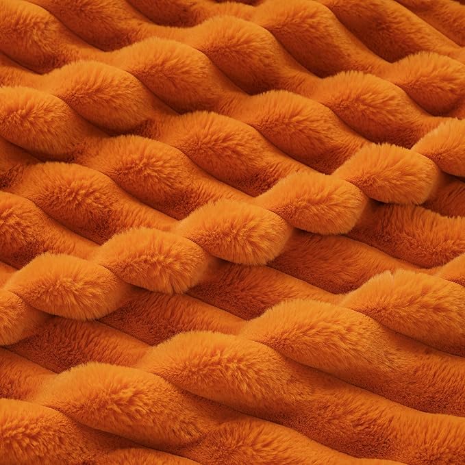Cozy Bliss Faux Fur Throw Blanket for Couch, Cozy Warm Plush Striped Blanket for Sofa Bedroom Living Room, 50 * 60 Inches Burnt Orange
