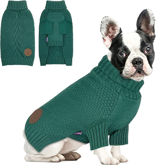 cyeollo Dog Sweater Pullover Turtleneck for Dogs, Classic Knitwear Fall Winter Cold Weather Dog Clothes Warm Pet Apparel Small Medium Large Dog Sweaters, Green S