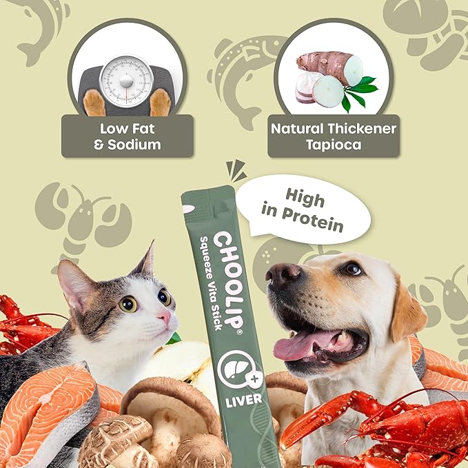 Choolip Squeeze Vita Stick Lickable Cat and Dog Treats – 49-Count Liver Support Sticks with Multivitamins, Soft Squeezable Paste for All Life Stages, Supporting Liver Health
