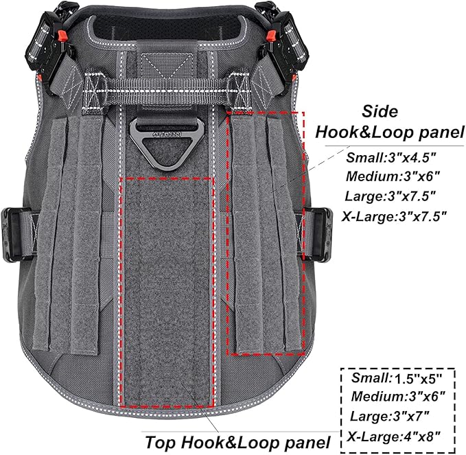 ICEFANG Tactical Dog Harness, X-Large Size,2X Metal Buckle,Working Dog MOLLE Vest with Handle,No Pulling Front Leash Clip,Hook and Loop Panel (Grey,XL (Pack of 1))