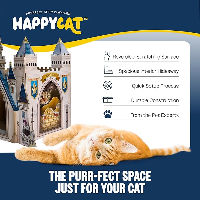 HappyCat Castle Cat Scratcher House - Royal Cardboard Cat Playhouse with Multi-Level Design & Spacious Interior - Perfect Scratcher for Indoor Cats