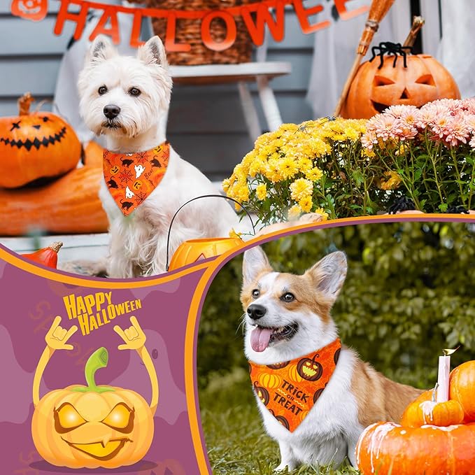 Preboun 50 Pcs Halloween Dog Bandanas Bulk Pumpkin Ghost Bandanas for Dogs Colorful Triangle Kerchief Bibs Scarf Set for Pet Costume Photo Props Accessories Pet Shops, 25 Styles (25.6 x 17.7 x 17.7)