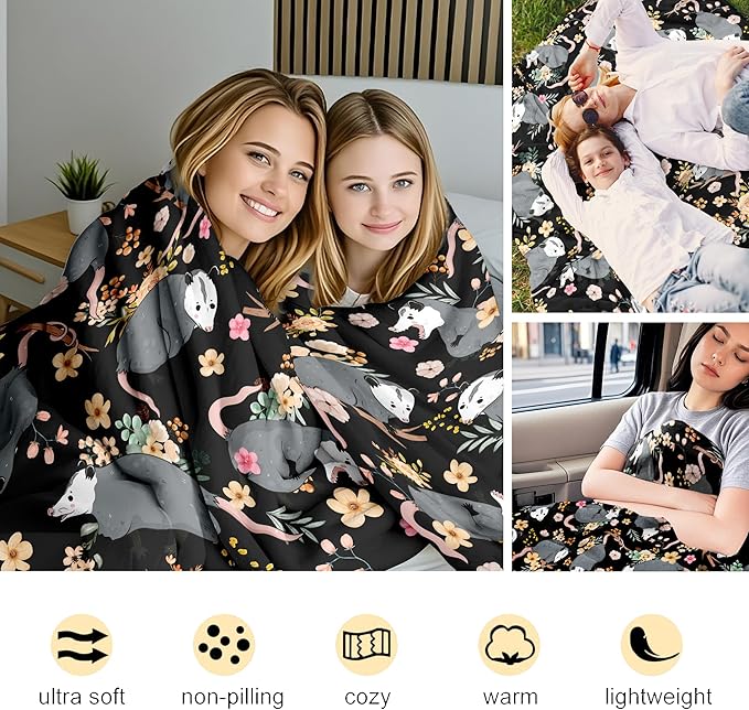 Opossum Blanket Gifts for Possums Lovers Soft Flannel Stuffed Animal Opossum Throw Blanket Birthday Gift Bedding Decor for Women Girls Kids Adults 50"x40"