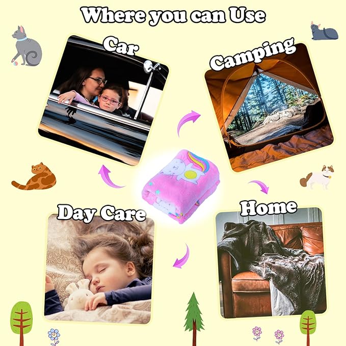 Halloween Glow in The Dark Pink Cat Throw Blanket with Storage Bag, Soft Blanket for Girls Boys, Camping Blanket, Gifts for Children Ages 1-10, Kids Blanket, Day Care Home Office Travel Use, Pink