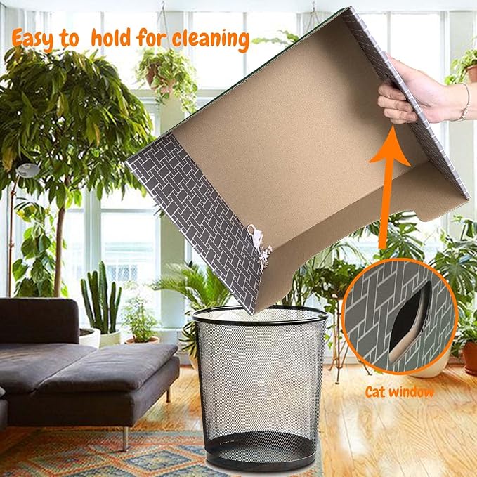 Extra Large Cat Cardboard Scratch with Box Bigger Space Double-Sided Scratching Refillable Pad Scratcher Board Window Handle Design Easy to Clean Scraps Scratched Bed for Indoor Cats (Grey)