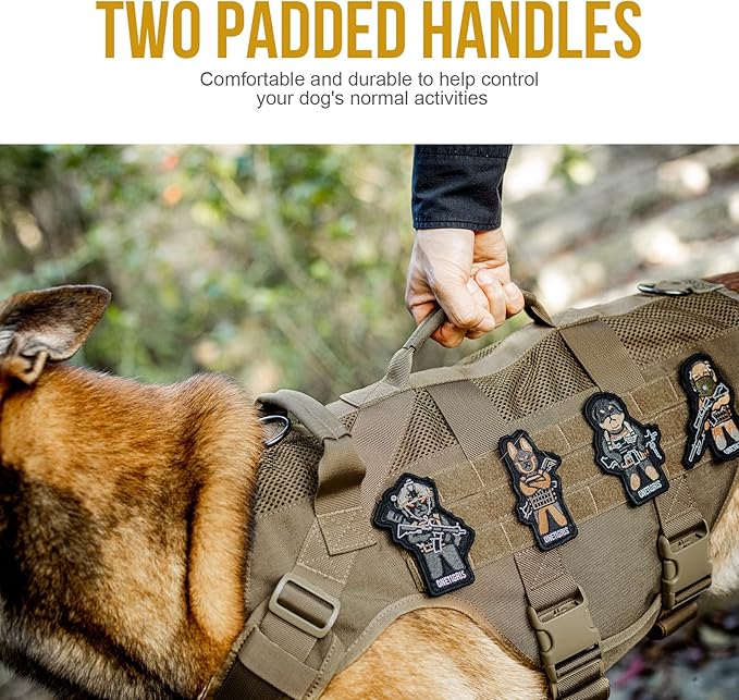 OneTigris Tactical Dog Harness for Small Dogs, No Pull Small Dog Vest Harness Breathable Military Dogs Molle Vest with Handles, Walking Hiking Training (Brown, XS)