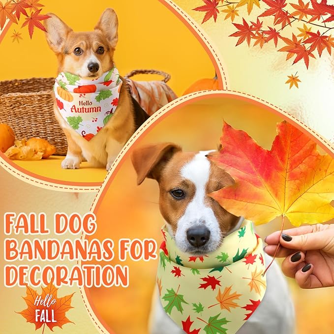 Weewooday 50 Pcs Fall Dog Bandanas Bulk for Dogs Soft Bibs Adjustable Triangle pet Bandana for Small Medium Large Costume(Leaves Pattern, 25.6 x 17.7 x 17.7 Inch)