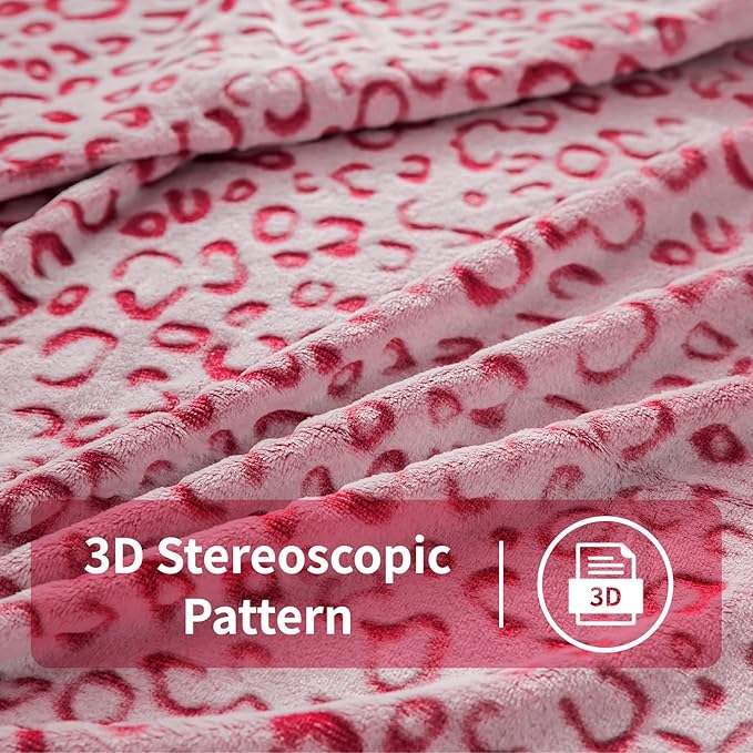 FY FIBER HOUSE Flannel Fleece Leopard Print Throw Blanket Super Soft Lightweight Fluffy Twin Blankets for Couch, 90"X108",Hot Pink