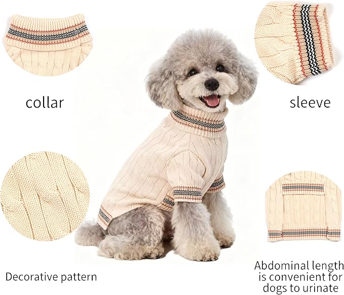 Small/Medium Dog Sweater, Warm Dog Winter Coat w/Sleeves, Comfortable High Neck & Leash Hole, Premium Dog Clothes for Mini Poodle-Best for Holidays, Daily Walks S White