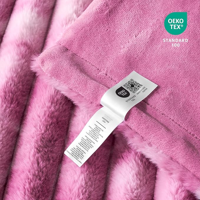 Cozy Bliss Faux Fur Throw Blanket for Couch, Cozy Warm Plush Striped Blanket for Sofa Bedroom Living Room, 50 * 60 Inches Tie-dye Pink