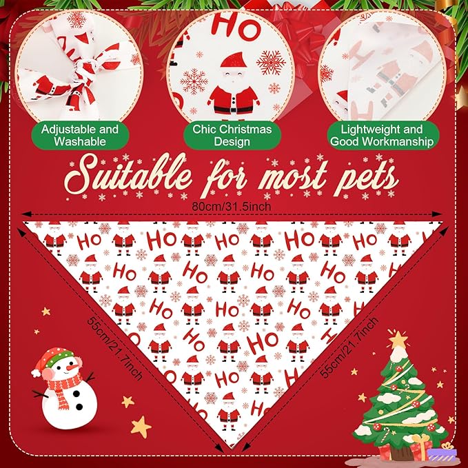 Chunful 100 Pieces Christmas Dog Bandanas Bulk Red and White Xmas Bandanas for Dogs Triangle Scarf Bib Kerchief Set for Small Medium Large Doggie Christmas Costume Decor(31.5 x 21.7 x 21.7)