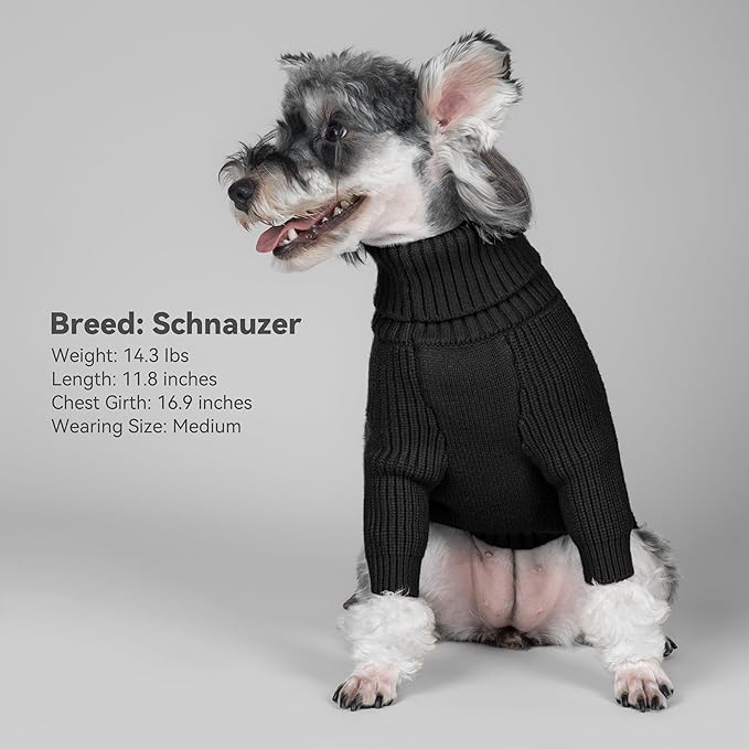 cyeollo Fleece Dog Sweater, Warm Turtleneck Dog Coat Stretchy Knit Sweaters for Small Dogs Boy Doggy Sweatshirt with Sleeves Fall Winter Pullover Cold Weather Dogs Clothes Wear, Black S