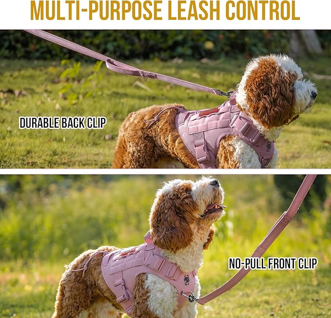 OneTigris Tactical Dog Harness Vest,No-Pull Service Dog Vest with Hook & Loop Panels,Adjustable Dog Vest Harness for Walking Hiking Training(Pink,M)
