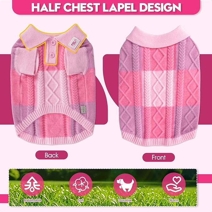 Pullover Dog Sweater,Half Chest Lapel Design Pet Sweaters for Dogs Boys or Girls,Pet Knitted Dog Clothes,Pet Clothing,Suitable for Various Sizes or Breeds Dogs Sweaters(Pink Group,3XL)