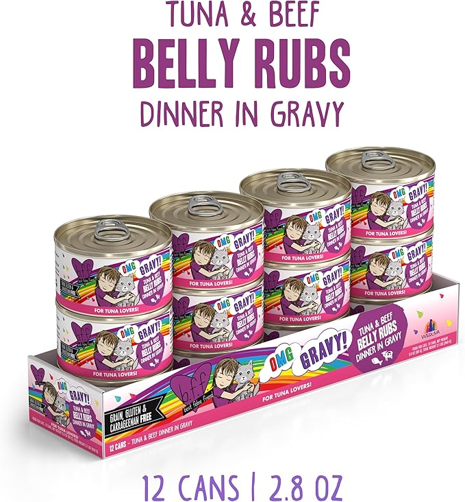 B.F.F. OMG - Best Feline Friend Oh My Gravy!, Tuna & Beef Belly Rubs with Tuna & Beef, 2.8oz Can (Pack of 12)