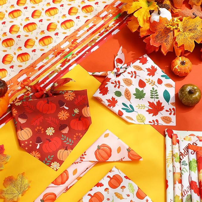 Chunful 60 Pcs Fall Bandanas for Dogs Autumn Maple Leaf Pumpkin Patterns Soft Bibs Adjustable Triangle Doggie Scarf for Small Medium Large Pet Costume(25.6 x 17.7 x 17.7 Inch)