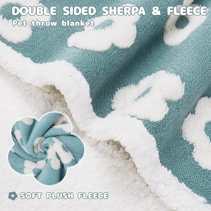 Luciphia Waterproof Pet Blanket for Medium Large Dogs Washable Fluffy Thick Jacquard Shag Fleece Warm Sherpa 3D Textured Flower Print for Cats Puppy Couch Protection (Blue,85x57 inches)