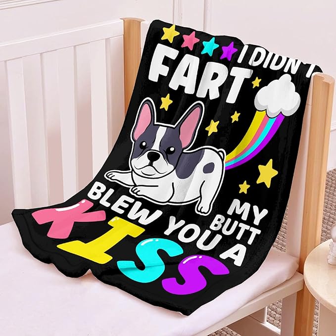 Funny Dog Blanket Gift for Girls Boys- 40x50 Inches Soft Flannel Throws Blankets Funny Gift for Teen Women Men Adult Cute French Bulldog Lover Gifts for Bed Sofa Couch
